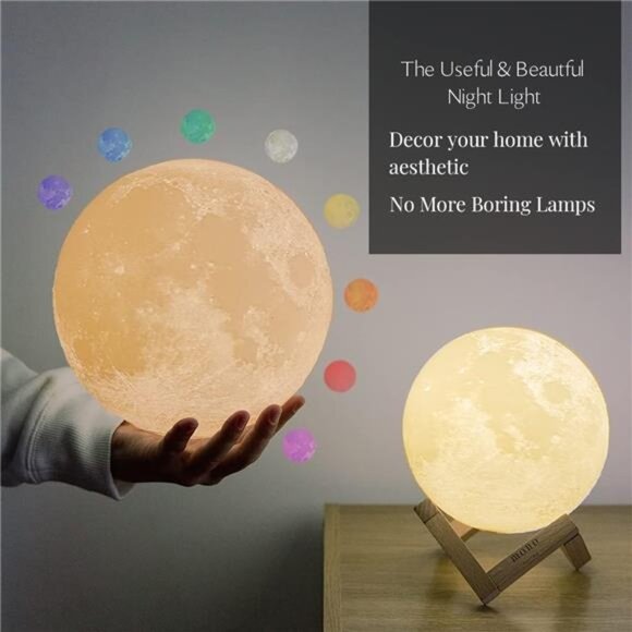 Moon Lamp for Kids, 4.7 Inch, Moon Night Light, 16 Color 3D Led Ball, Star - Picture 5 of 7
